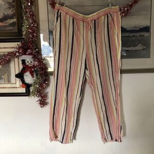 Old Navy Ivory Blue Pink Stripe Linen Blend Pants Sz XL A2377